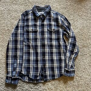 Outerknown Blanket Shirt Men's Medium Long Sleeve Blue White Organic Cotton